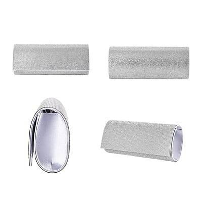 Silver Color Crystal Clutch Bag with Shoulder Strap