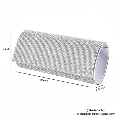 Silver Color Crystal Clutch Bag with Shoulder Strap