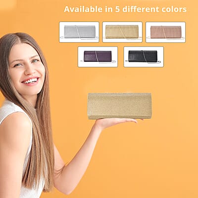 Gold Color Crystal Clutch Bag with Shoulder Strap