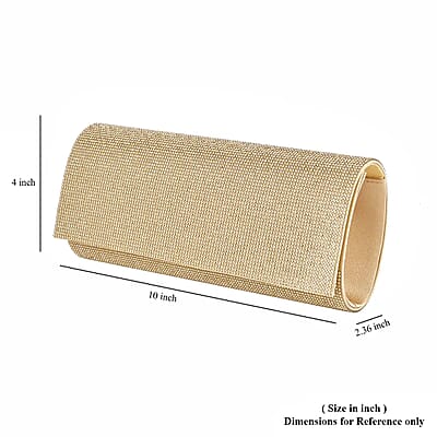 Gold Color Crystal Clutch Bag with Shoulder Strap