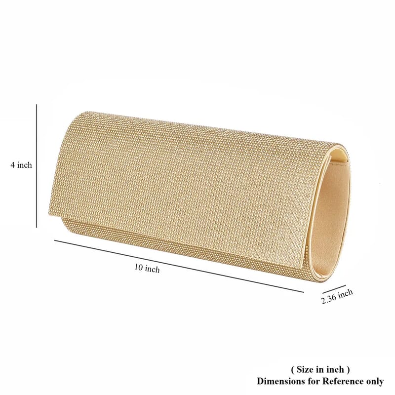 Gold Color Crystal Clutch Bag with Shoulder Strap