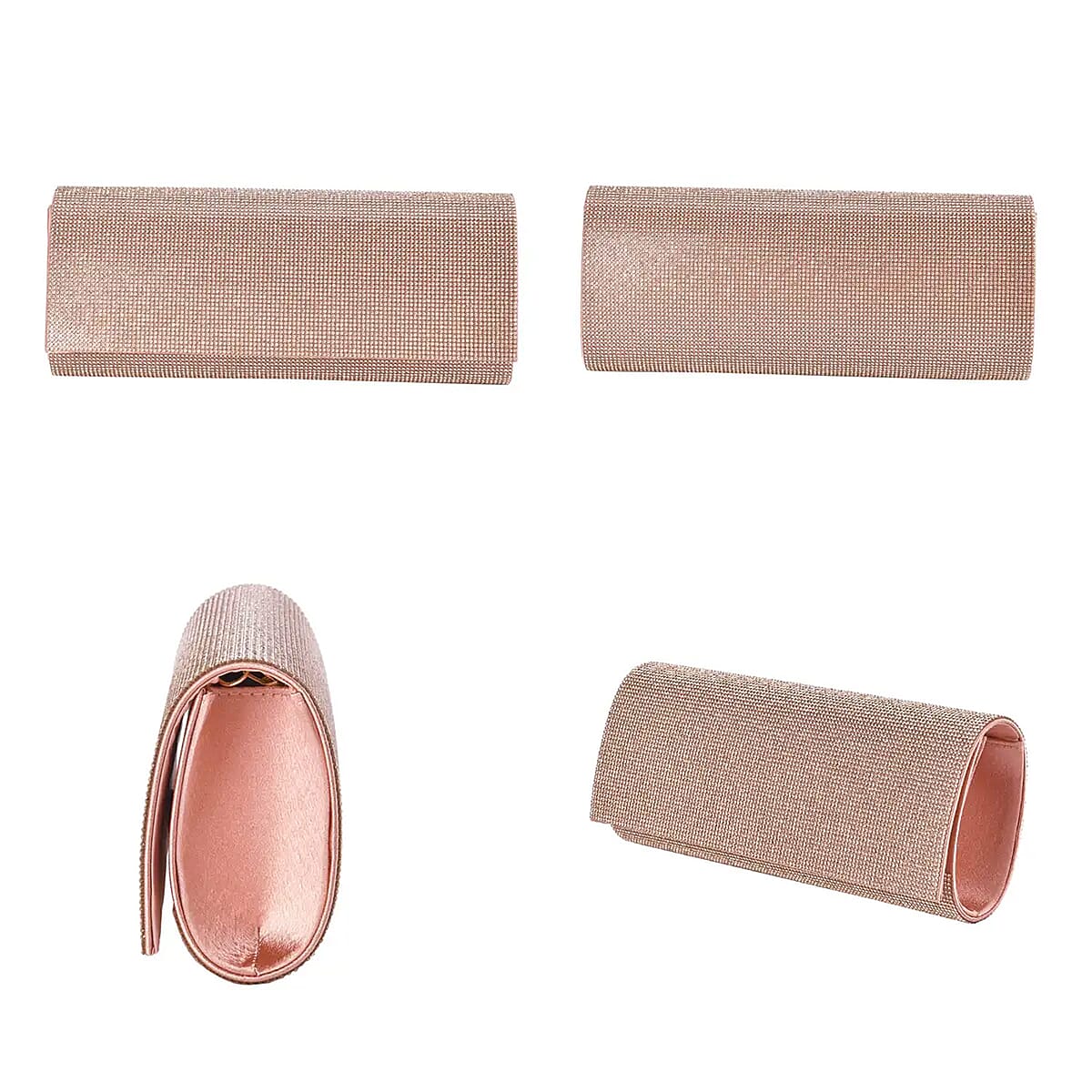 Champagne Color Crystal Clutch Bag with Shoulder Strap image number 5