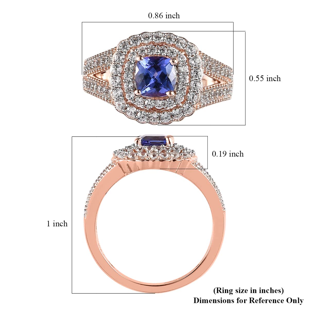 Premium Tanzanite and White Zircon Split Shank Ring in Vermeil Rose Gold Over Sterling Silver 1.85 ctw image number 5
