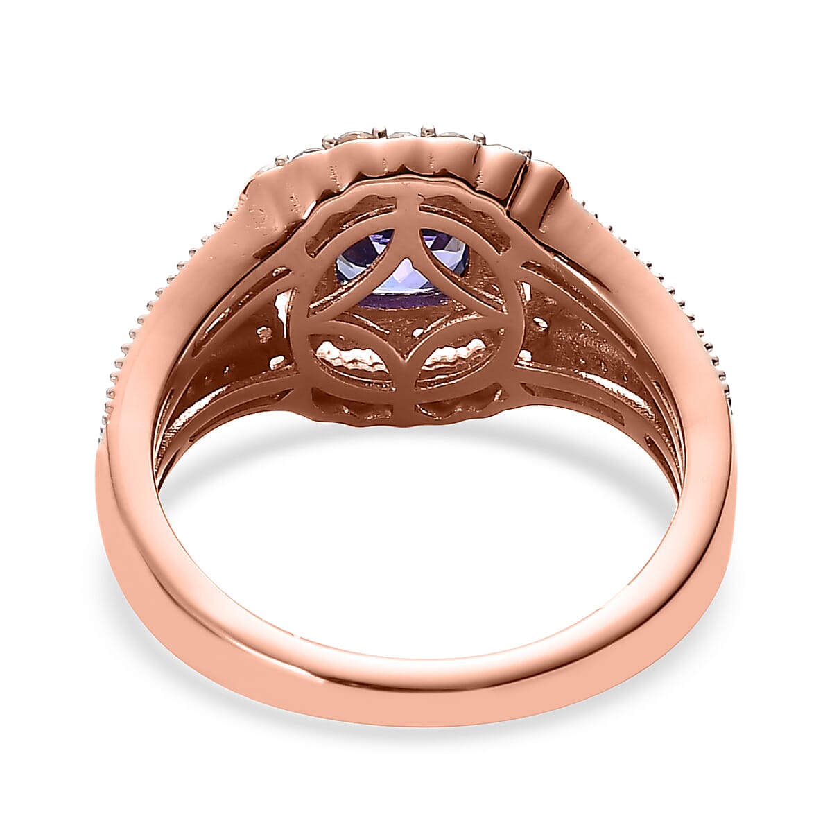 Premium Tanzanite and White Zircon Split Shank Ring in Vermeil Rose Gold Over Sterling Silver (Size 9.0) 1.85 ctw image number 4