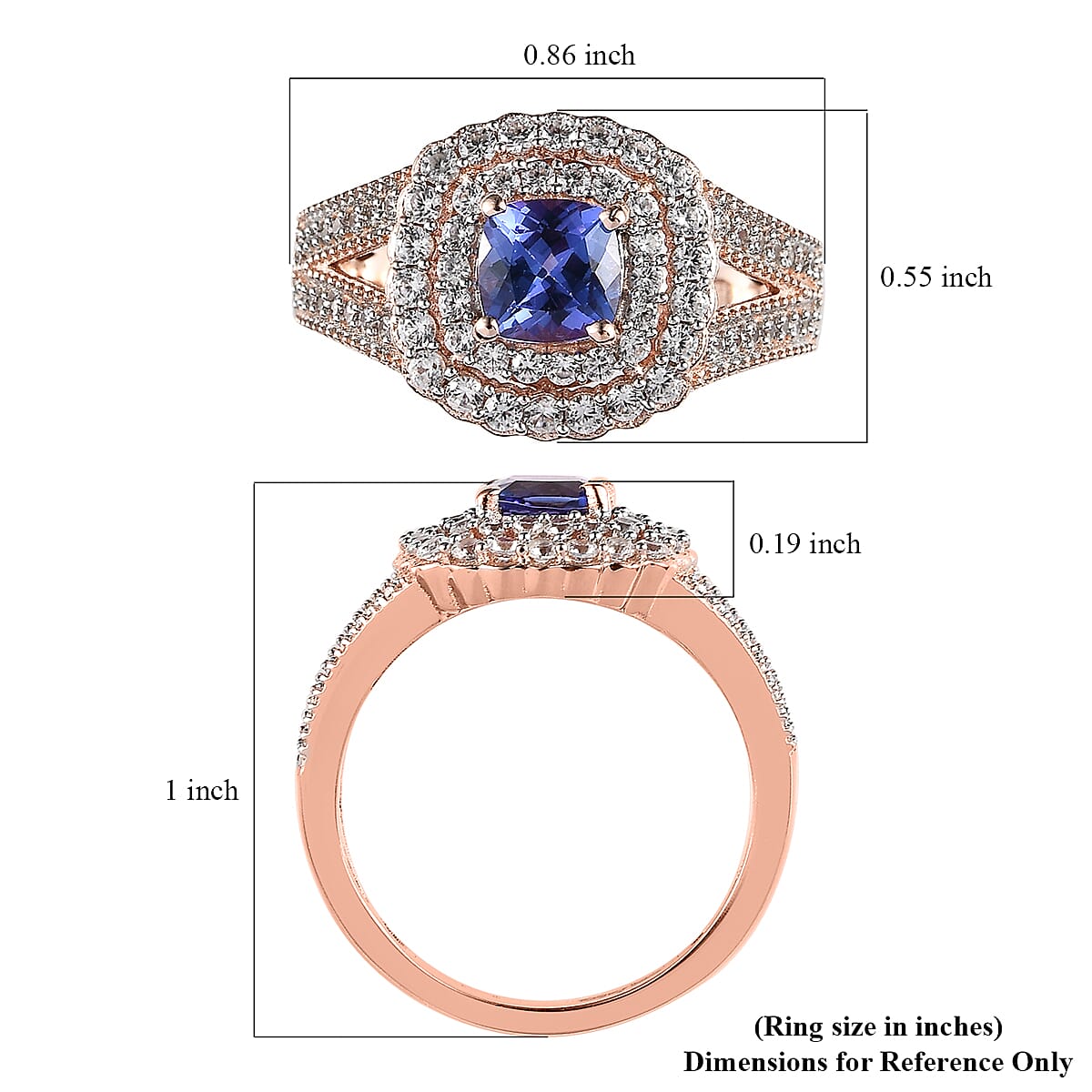 Premium Tanzanite and White Zircon Split Shank Ring in Vermeil Rose Gold Over Sterling Silver (Size 9.0) 1.85 ctw image number 5