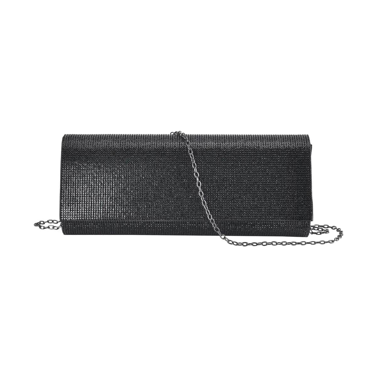 Black Color Crystal Clutch Bag with Shoulder Strap image number 0