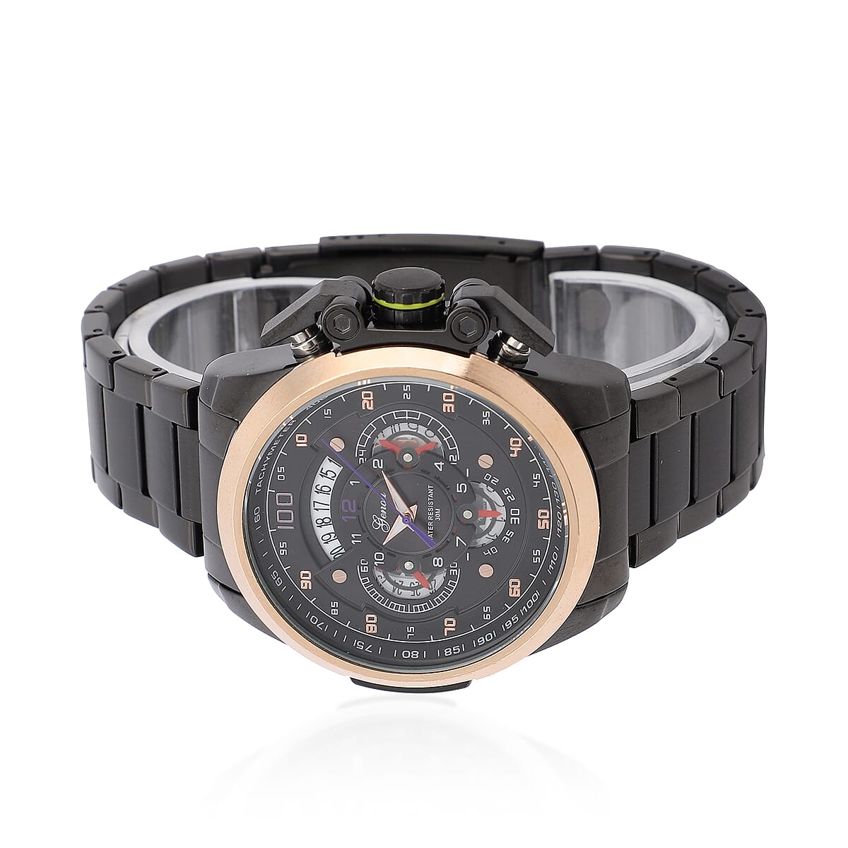 Genoa Multifunction Quartz Movement Watch with Black Dial Stainless Steel Strap and Back image number 4