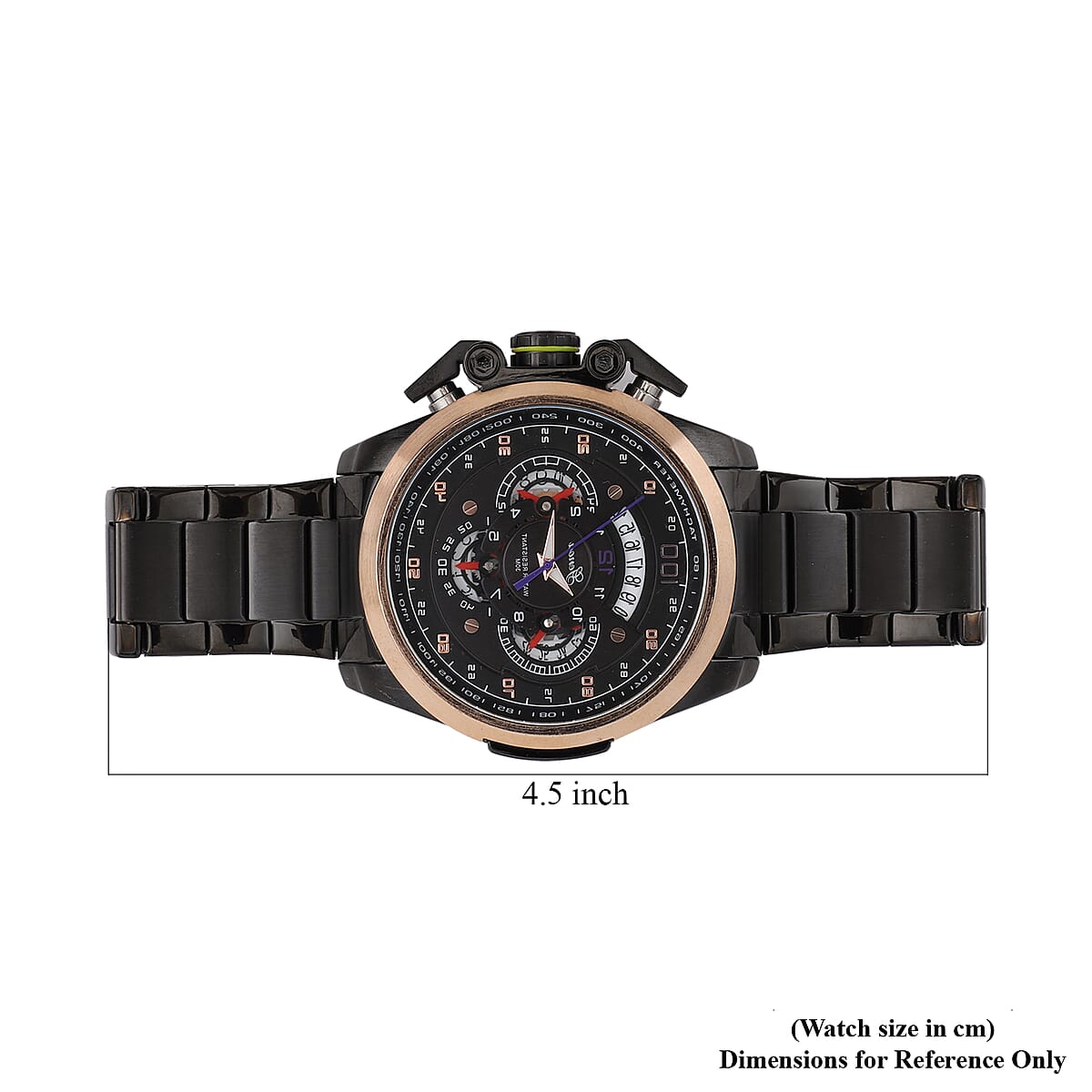 Genoa Multifunction Quartz Movement Watch with Black Dial Stainless Steel Strap and Back image number 7