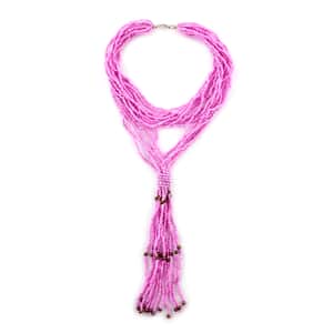 Pink Multi Strand Beaded Double Wrist Necklace (22 Inches)