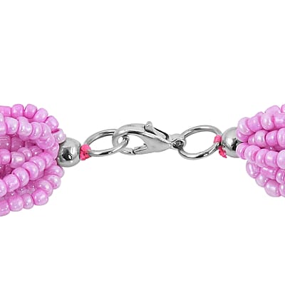 Pink Multi Strand Beaded Double Wrist Necklace (22 Inches)