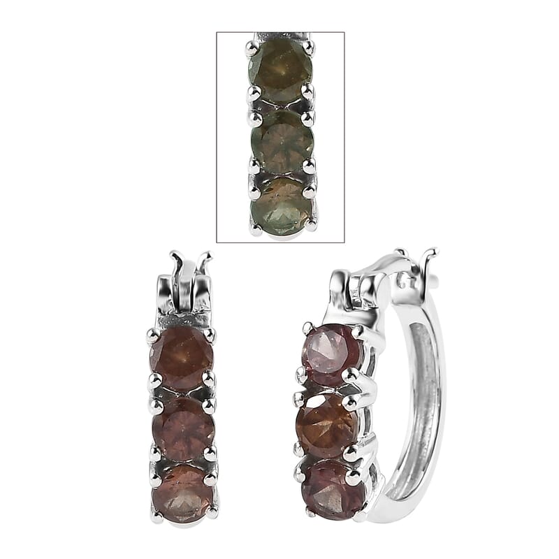 Bekily Color Change Garnet Hoop Earrings in Platinum Over Sterling Silver 2.00 ctw