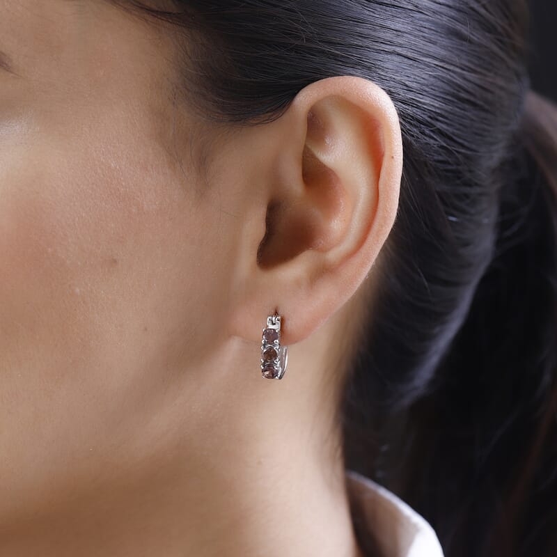 Bekily Color Change Garnet Hoop Earrings in Platinum Over Sterling Silver 2.00 ctw