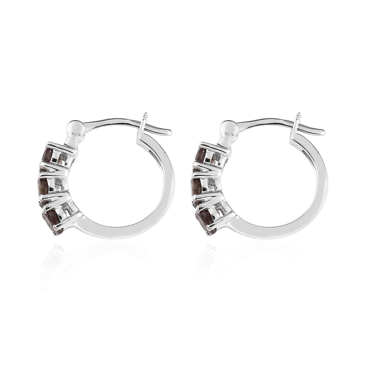 Bekily Color Change Garnet Hoop Earrings in Platinum Over Sterling Silver 2.00 ctw image number 3