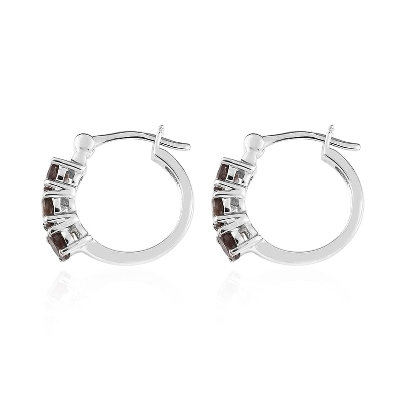 Bekily Color Change Garnet Hoop Earrings in Platinum Over Sterling Silver 2.00 ctw