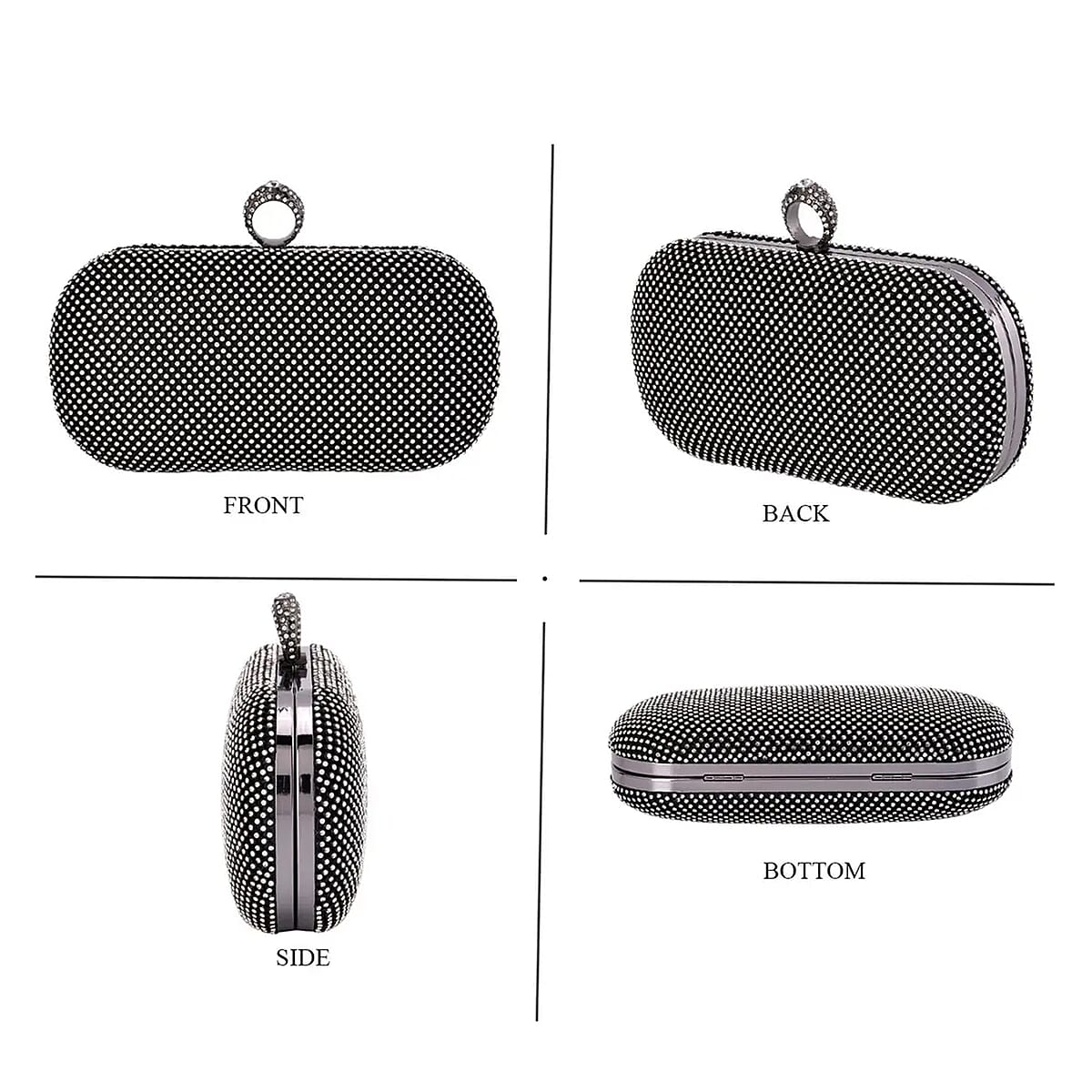 Black and White Sparkling Crystal Clutch Bag With Detachable Chain Strap 47 Inches image number 4