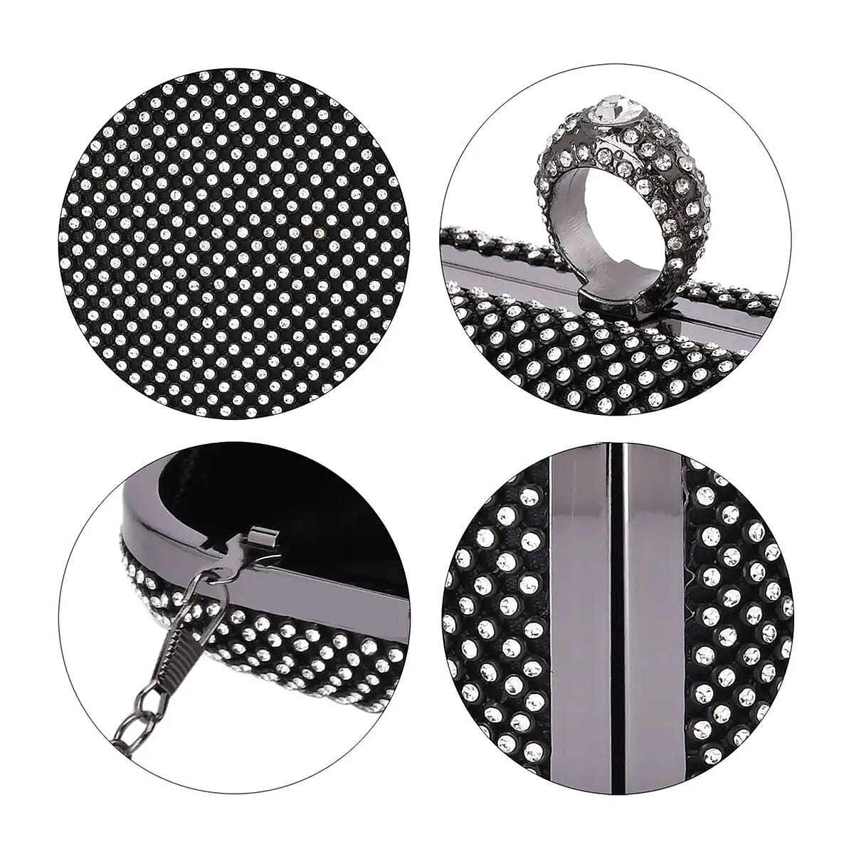 Black and White Sparkling Crystal Clutch Bag With Detachable Chain Strap 47 Inches image number 5