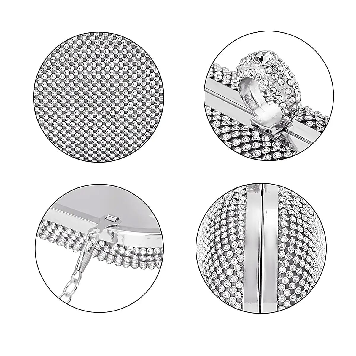 Light Silver Sparkling Crystal Clutch Bag with Detachable Chain Strap 47 Inches image number 5