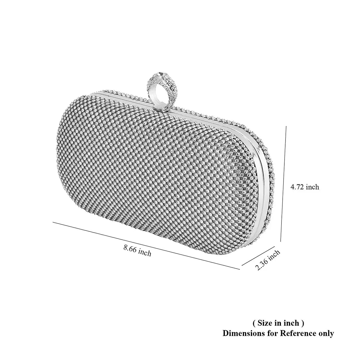 Light Silver Sparkling Crystal Clutch Bag with Detachable Chain Strap 47 Inches image number 6