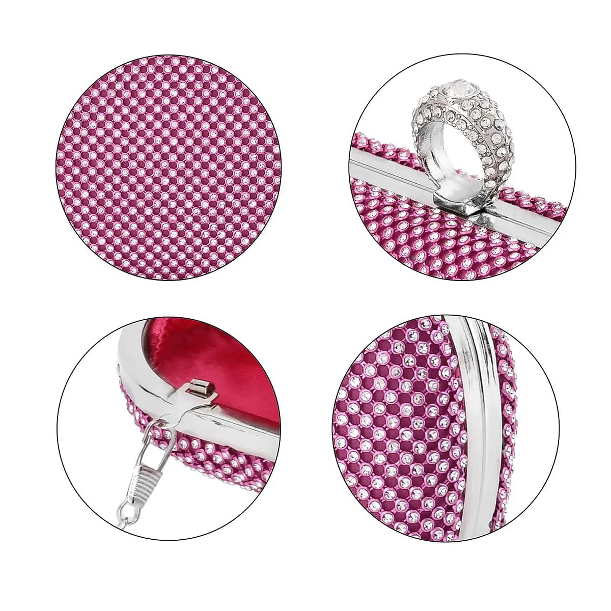 Light Fuchsia Sparkling Crystal Clutch Bag with Detachable Chain Strap 47 Inches image number 5