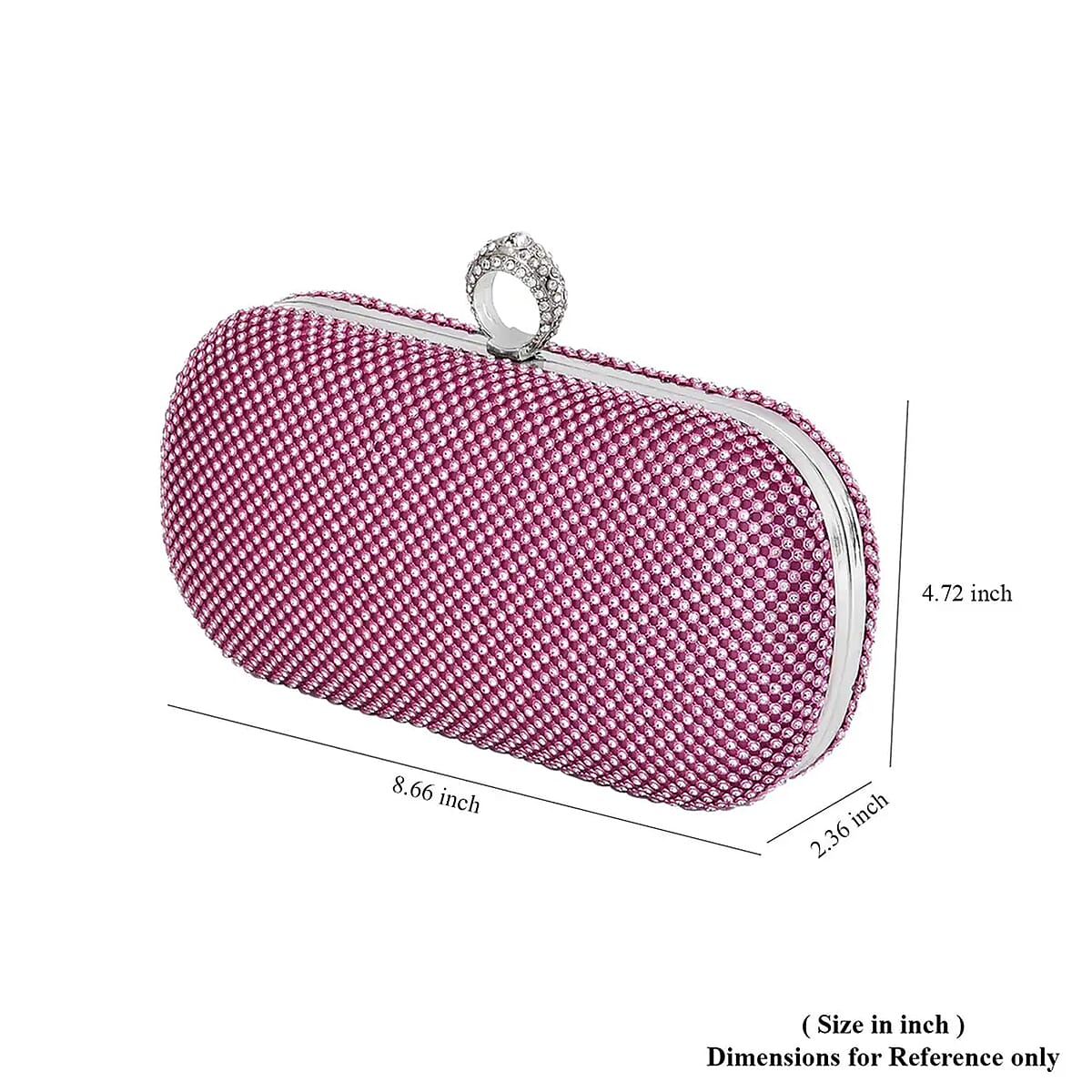 Light Fuchsia Sparkling Crystal Clutch Bag with Detachable Chain Strap 47 Inches image number 6