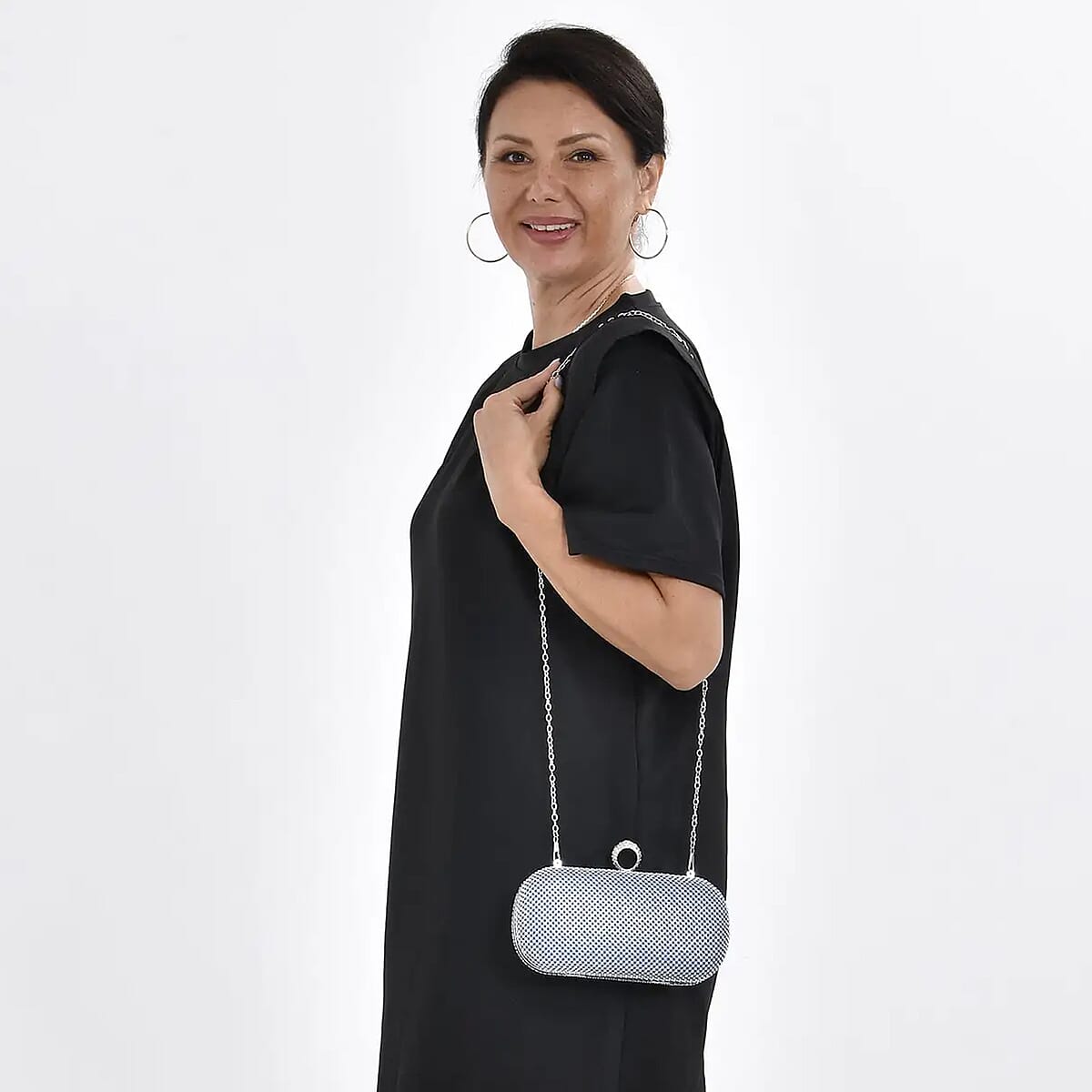 Light Blue Sparkling Austrian Crystal Clutch Bag with Detachable Chain Strap image number 1