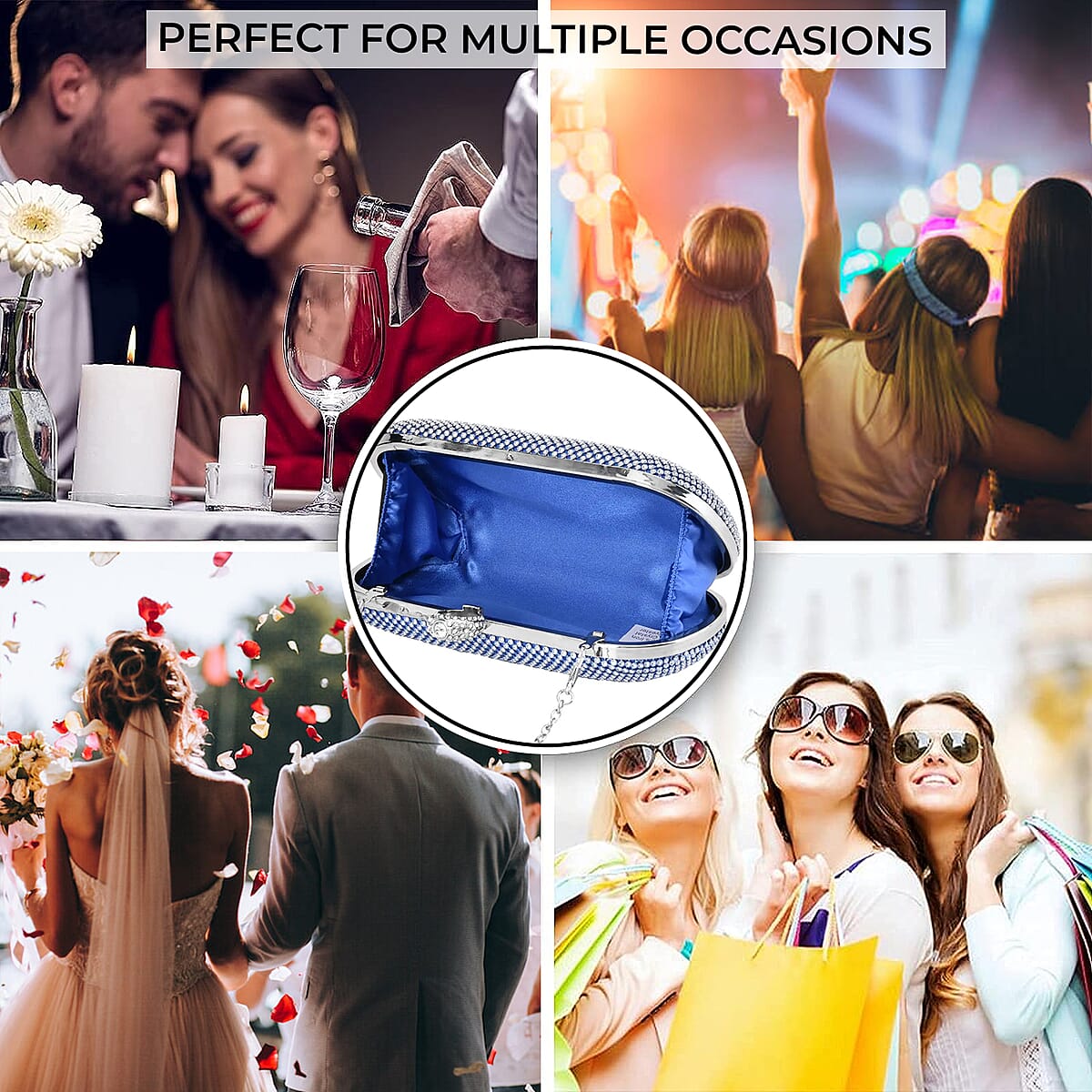 Light Blue Sparkling Austrian Crystal Clutch Bag with Detachable Chain Strap image number 3