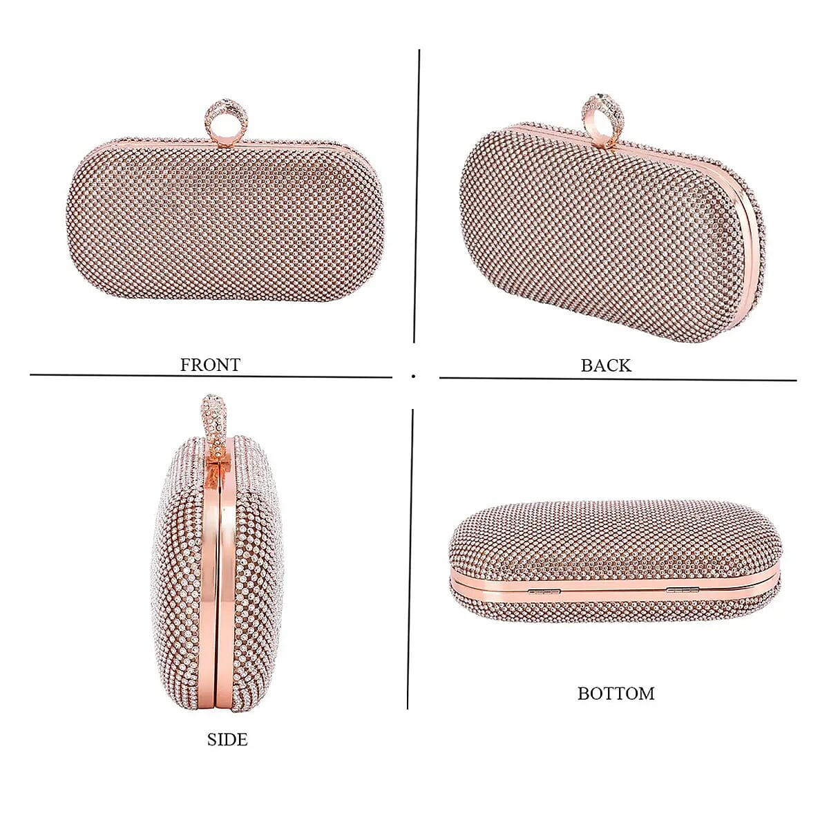 Light Champagne Sparkling Crystal Clutch Bag with Detachable Chain Strap 47 Inches image number 4