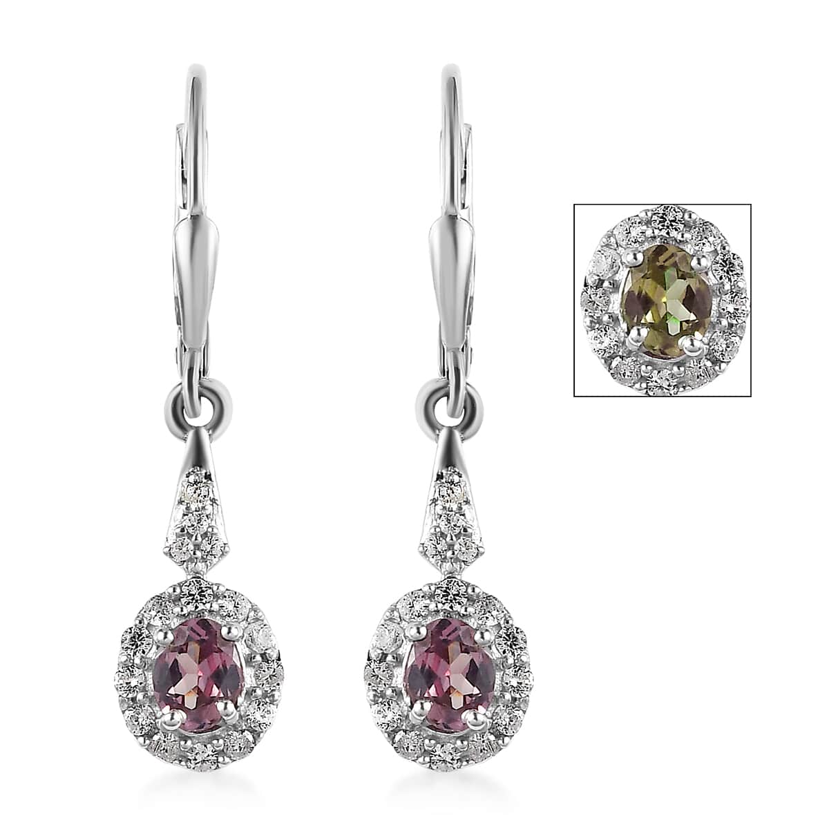 Bekily Color Change Garnet and White Zircon Dangling Earrings in Platinum Over Sterling Silver 1.40 ctw image number 0