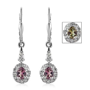 Bekily Color Change Garnet and White Zircon Dangling Earrings in Platinum Over Sterling Silver 1.40 ctw
