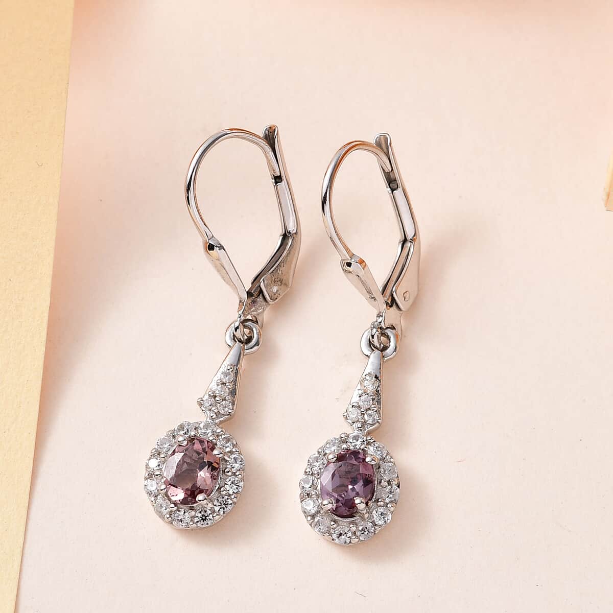 Bekily Color Change Garnet and White Zircon Dangling Earrings in Platinum Over Sterling Silver 1.40 ctw image number 1