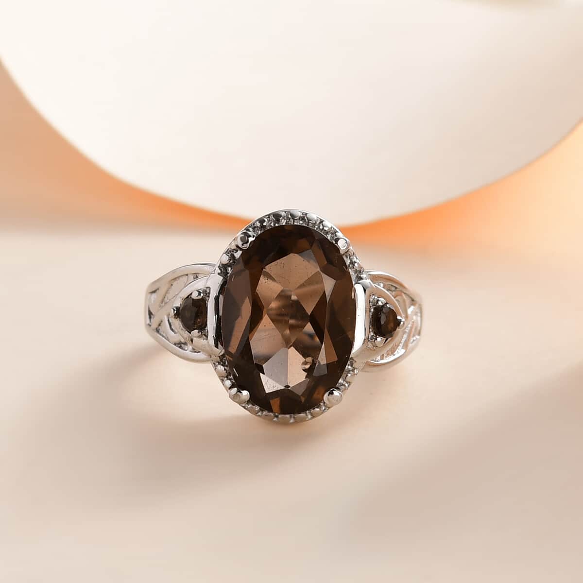 Brazilian Smoky Quartz 3 Stone Ring in Stainless Steel (Size 9.0) 5.60 ctw | Tarnish-Free, Waterproof, Sweat Proof Jewelry image number 1