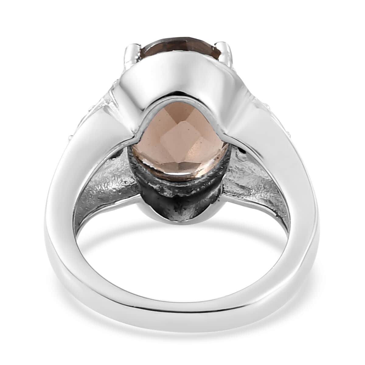 Brazilian Smoky Quartz 3 Stone Ring in Stainless Steel (Size 9.0) 5.60 ctw | Tarnish-Free, Waterproof, Sweat Proof Jewelry image number 4