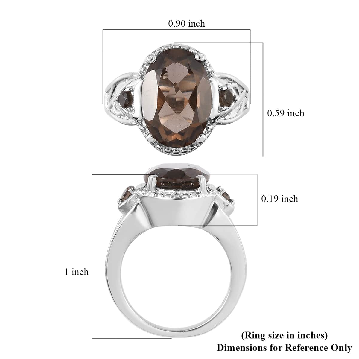 Brazilian Smoky Quartz 3 Stone Ring in Stainless Steel (Size 9.0) 5.60 ctw | Tarnish-Free, Waterproof, Sweat Proof Jewelry image number 5