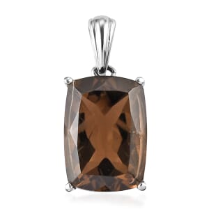 Brazilian Smoky Quartz Solitaire Pendant in Stainless Steel 6.60 ctw , Tarnish-Free, Waterproof, Sweat Proof Jewelry