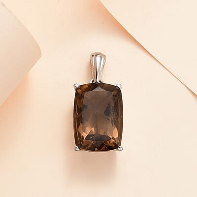 Brazilian Smoky Quartz Solitaire Pendant in Stainless Steel 6.60 ctw , Tarnish-Free, Waterproof, Sweat Proof Jewelry