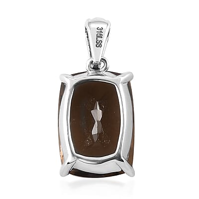 Brazilian Smoky Quartz Solitaire Pendant in Stainless Steel 6.60 ctw , Tarnish-Free, Waterproof, Sweat Proof Jewelry
