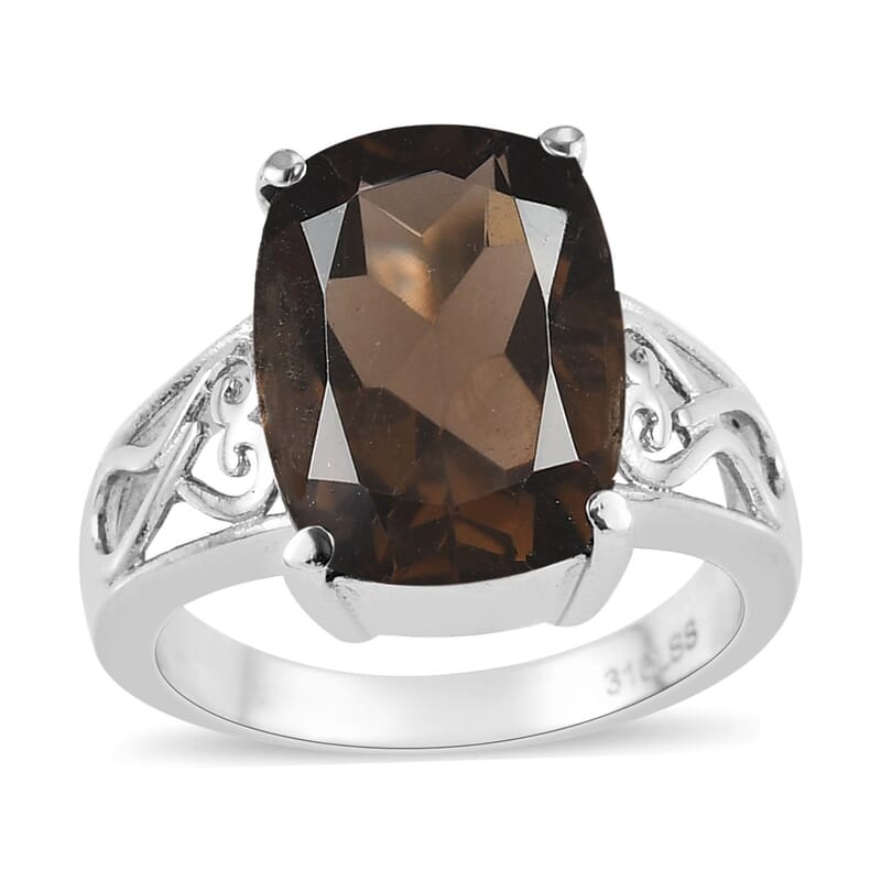 Brazilian Smoky Quartz Ring in Stainless Steel (Size 10.0) 6.00 ctw | Tarnish-Free, Waterproof, Sweat Proof Jewelry