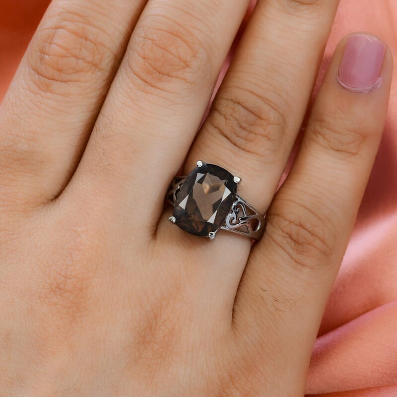 Brazilian Smoky Quartz Ring in Stainless Steel (Size 10.0) 6.00 ctw | Tarnish-Free, Waterproof, Sweat Proof Jewelry