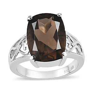 Brazilian Smoky Quartz Ring in Stainless Steel (Size 7.0) 6.00 ctw | Tarnish-Free, Waterproof, Sweat Proof Jewelry