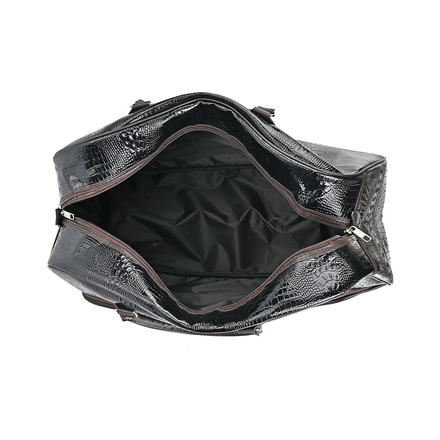 Black Crocodile Embossed Pattern Faux Leather Travel Bag with Handle Drop and Shoulder Strap