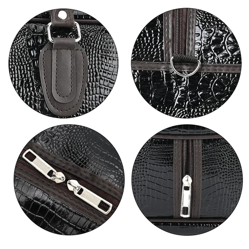 Black Crocodile Embossed Pattern Faux Leather Travel Bag with Handle Drop and Shoulder Strap