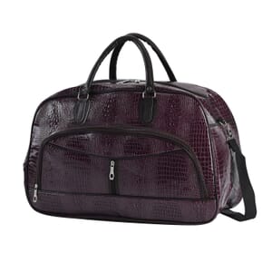 Purple Crocodile Embossed Pattern Faux Leather Travel Bag with Handle Drop and Shoulder Strap