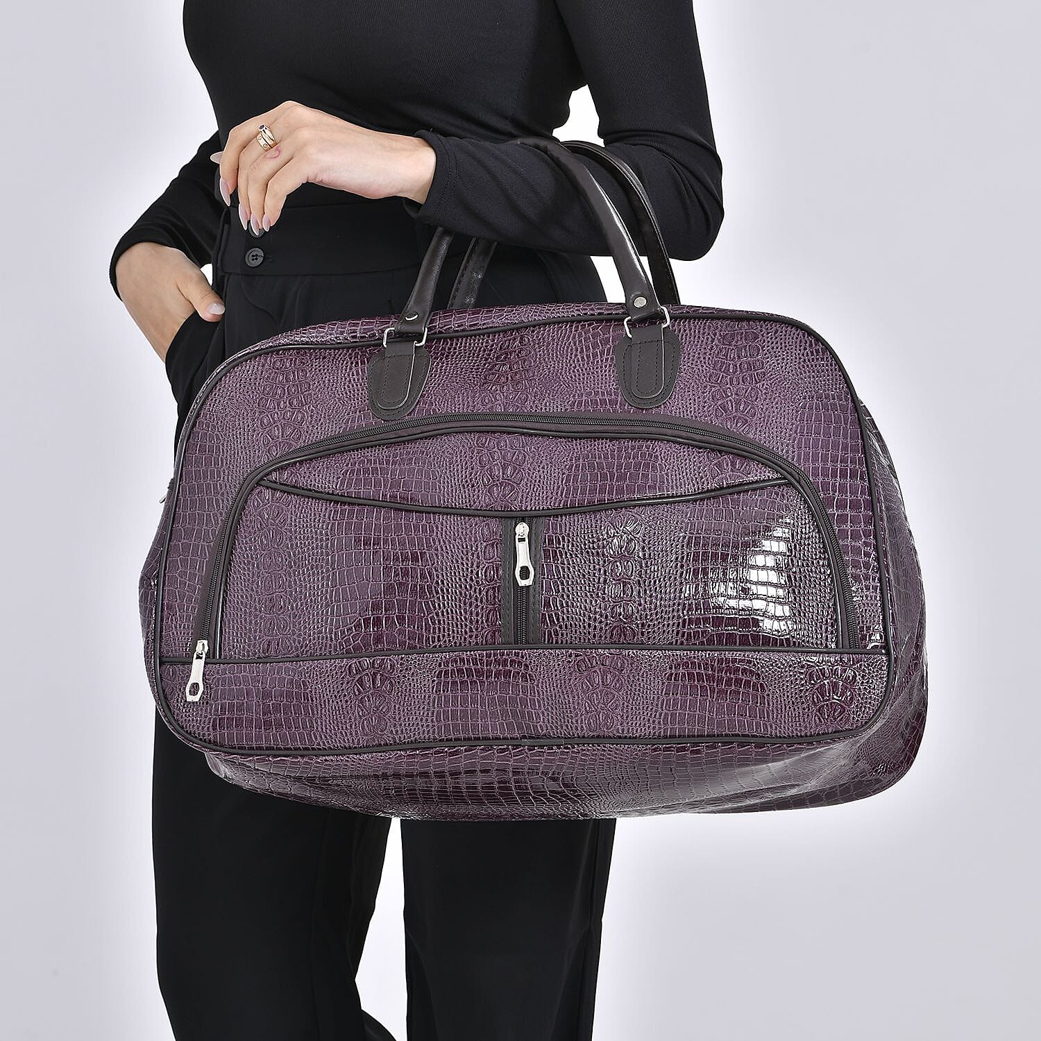 Buy Purple Crocodile Embossed Pattern Faux Leather Travel