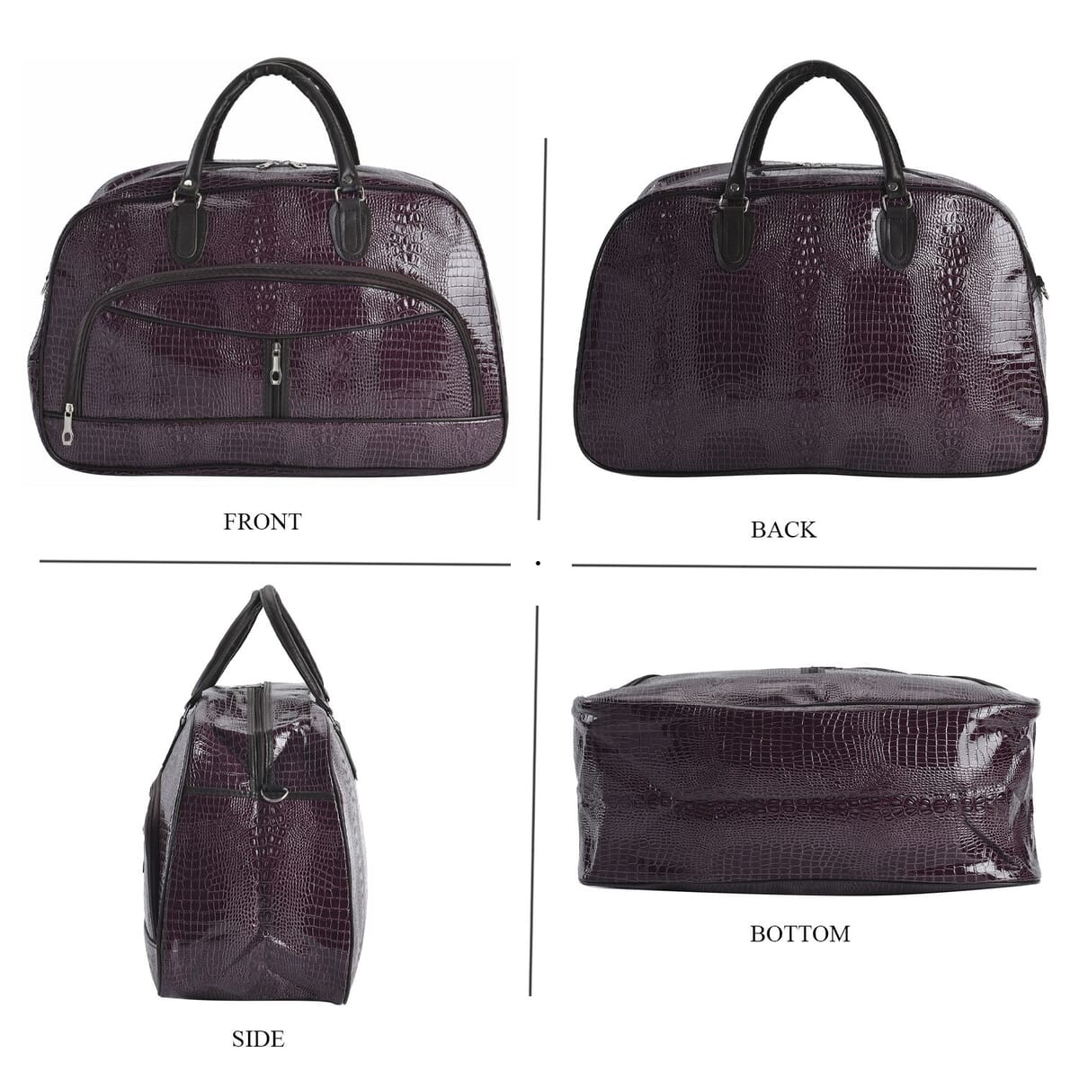 Purple Crocodile Embossed Pattern Faux Leather Travel Bag with Handle Drop and Shoulder Strap image number 3