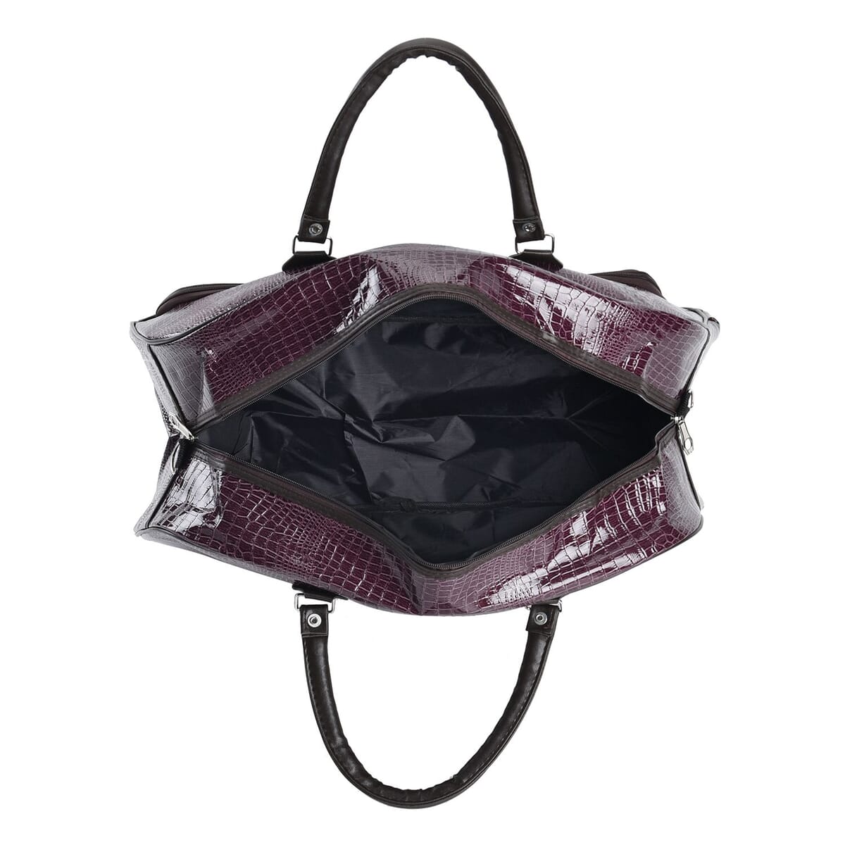 Purple Crocodile Embossed Pattern Faux Leather Travel Bag with Handle Drop and Shoulder Strap image number 4
