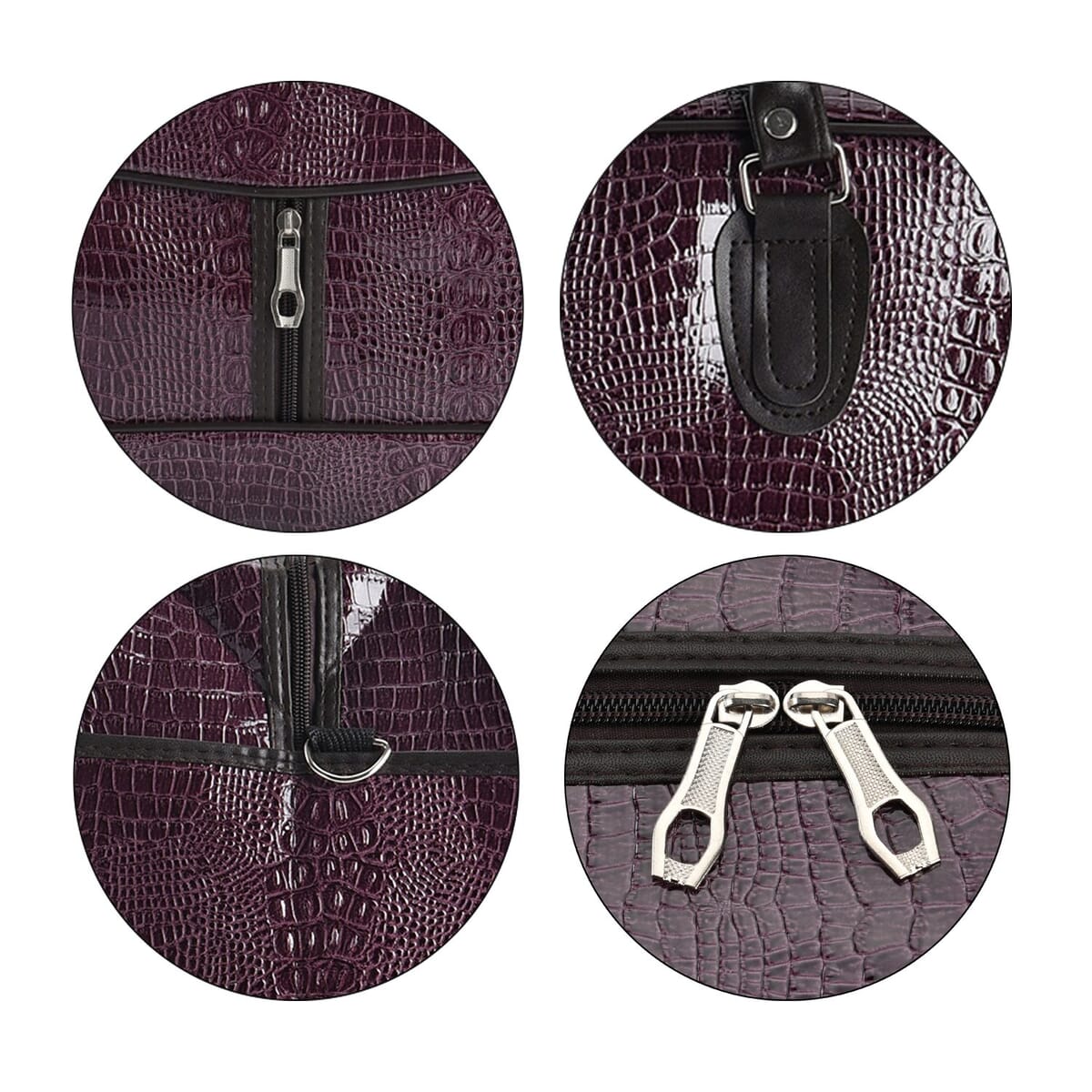 Purple Crocodile Embossed Pattern Faux Leather Travel Bag with Handle Drop and Shoulder Strap image number 5