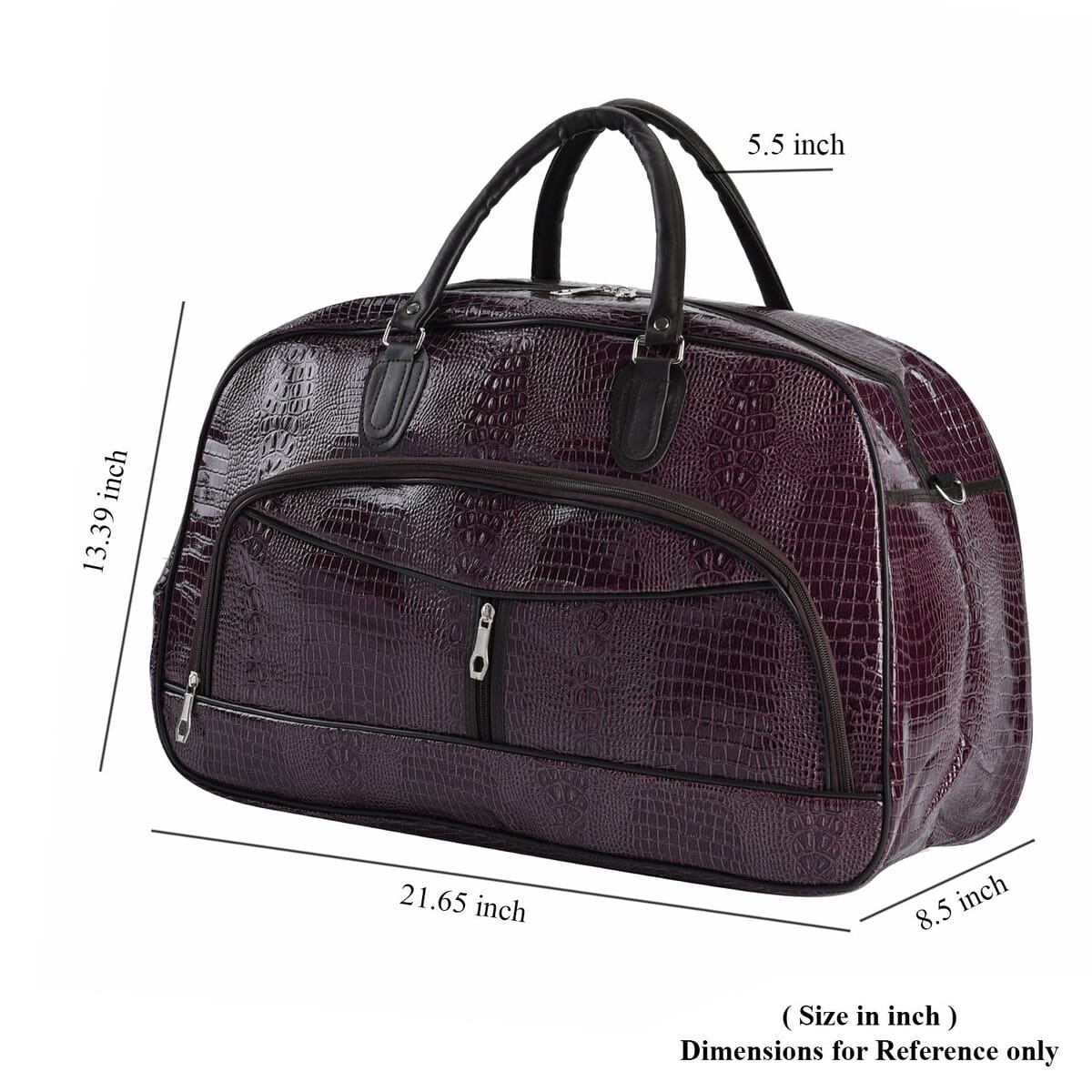Purple Crocodile Embossed Pattern Faux Leather Travel Bag with Handle Drop and Shoulder Strap image number 6