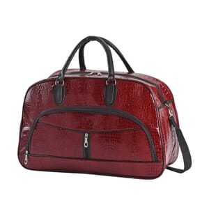 Red Crocodile Embossed Pattern Faux Leather Travel Bag with Handle Drop and Shoulder Strap