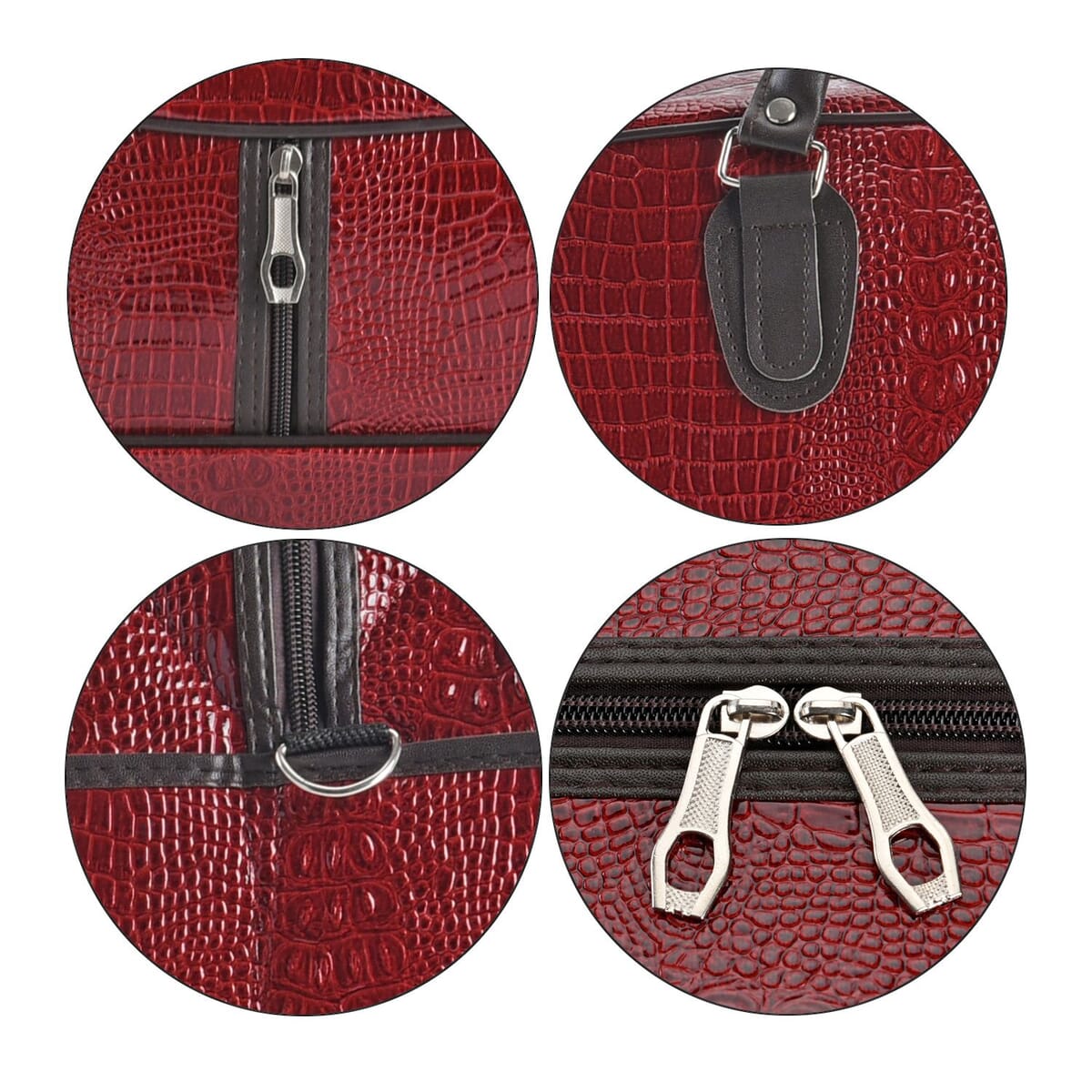 Red Crocodile Embossed Pattern Faux Leather Travel Bag with Handle Drop and Shoulder Strap image number 4