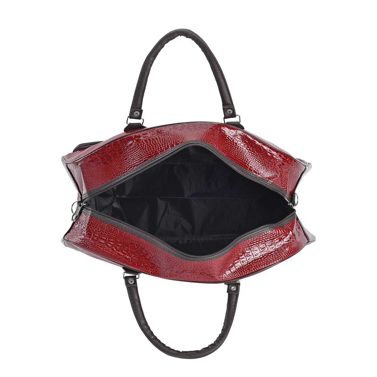 Red Crocodile Embossed Pattern Faux Leather Travel Bag with Handle Drop and Shoulder Strap image number 5